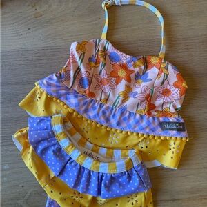 Matilda Jane Yellow, Peach & Lavender Floral Ruffle Two-Piece Toddler Swim Set